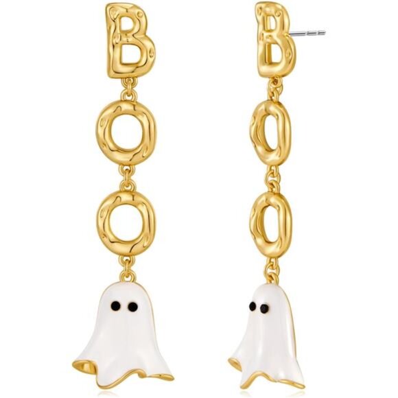 WOWORAMA Ghost BOO Earrings | Cute White Halloween Jewelry. - Picture 1 of 6